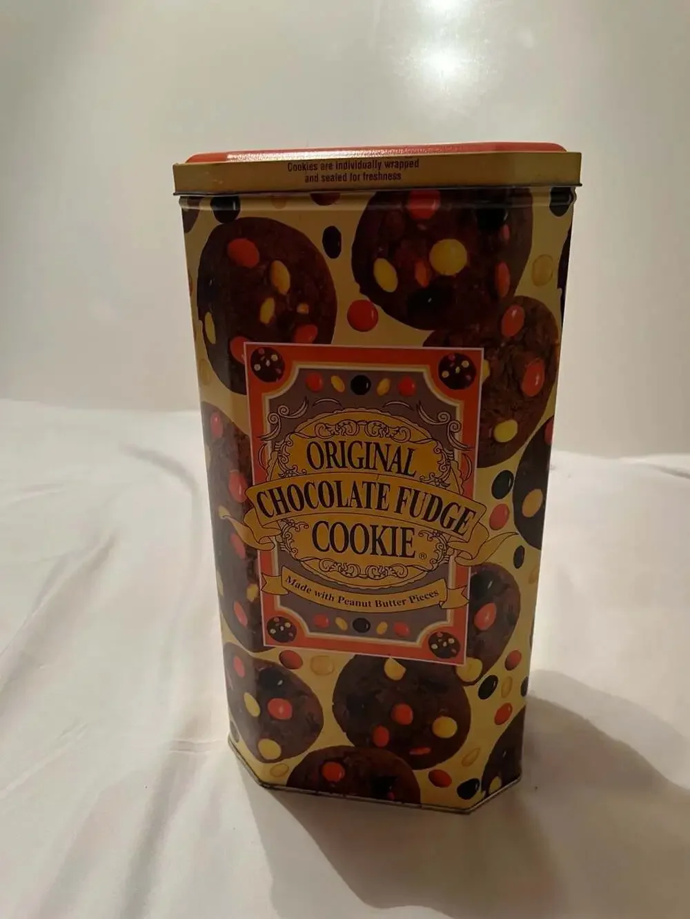 Vintage Natco Original Chocolate Fudge Cookie Tin with Peanut Butter Pieces